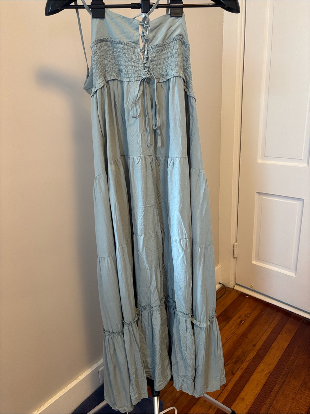 Sage Green Maxi Dress with Smocked Waist - Picture 5 of 6